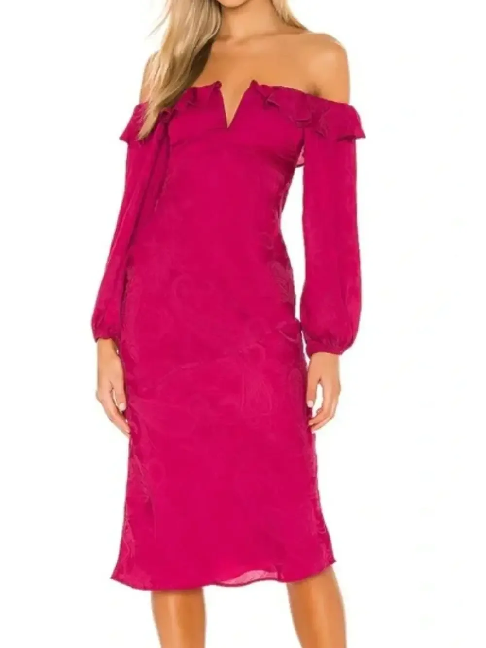Tularosa Slip Dress Womens XL Pink NWT Off Shoulder Ruffle Paisley Revolve 1988